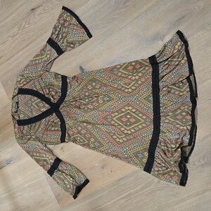 Betsey Johnson Women's sz 2 Green floral lace trim 3/4 sleeve dress paisley